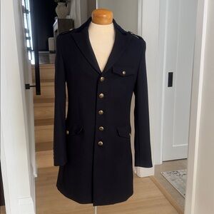 Rare Zara Man Navy Blue Military Coat with Gold Buttons M